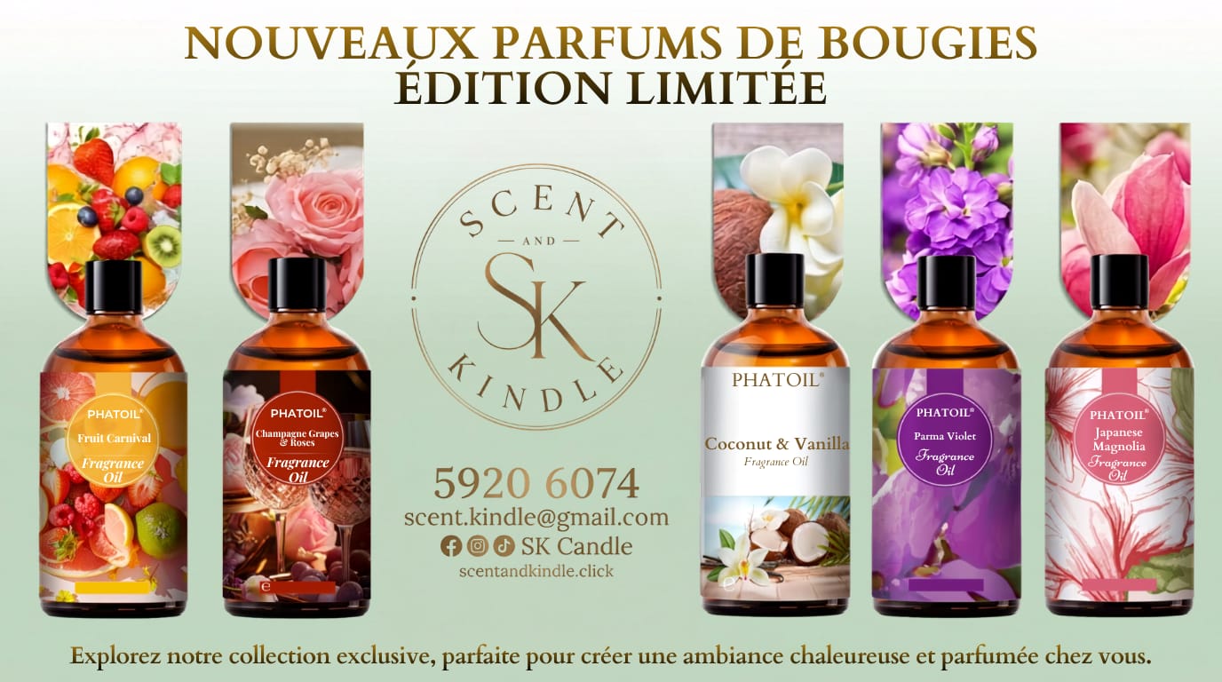 Scent and Kindle limited edition fragrance oils: Fruit Carnival, Champagne Grapes & Roses, Coconut & Vanilla, Parma Violet and Japanese Magnolia